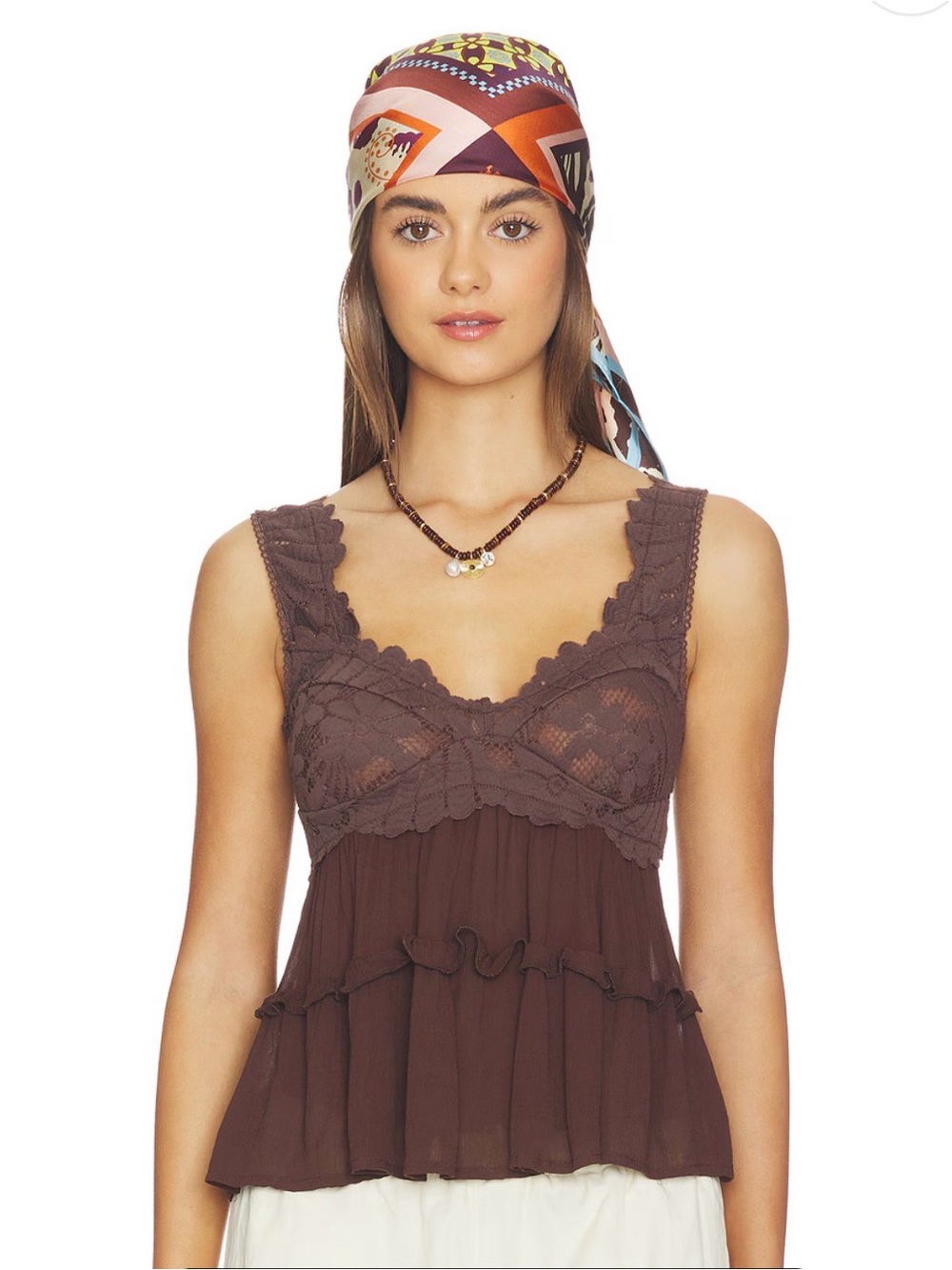 Free People Brown Lace-Trim Tank Top